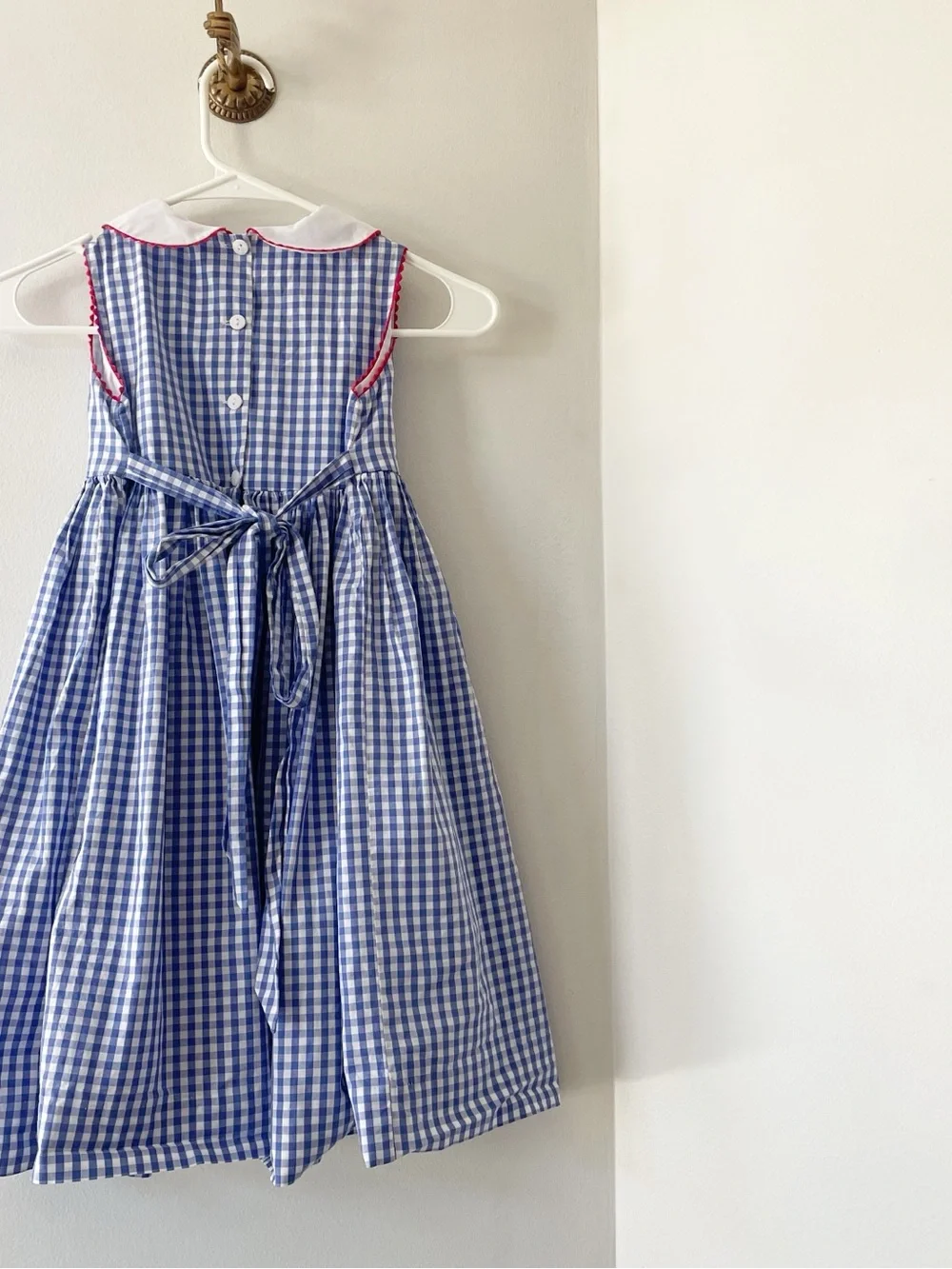 Bella Bliss Blue Gingham Peter Pan Collared Sleeveless Dress | Size 7